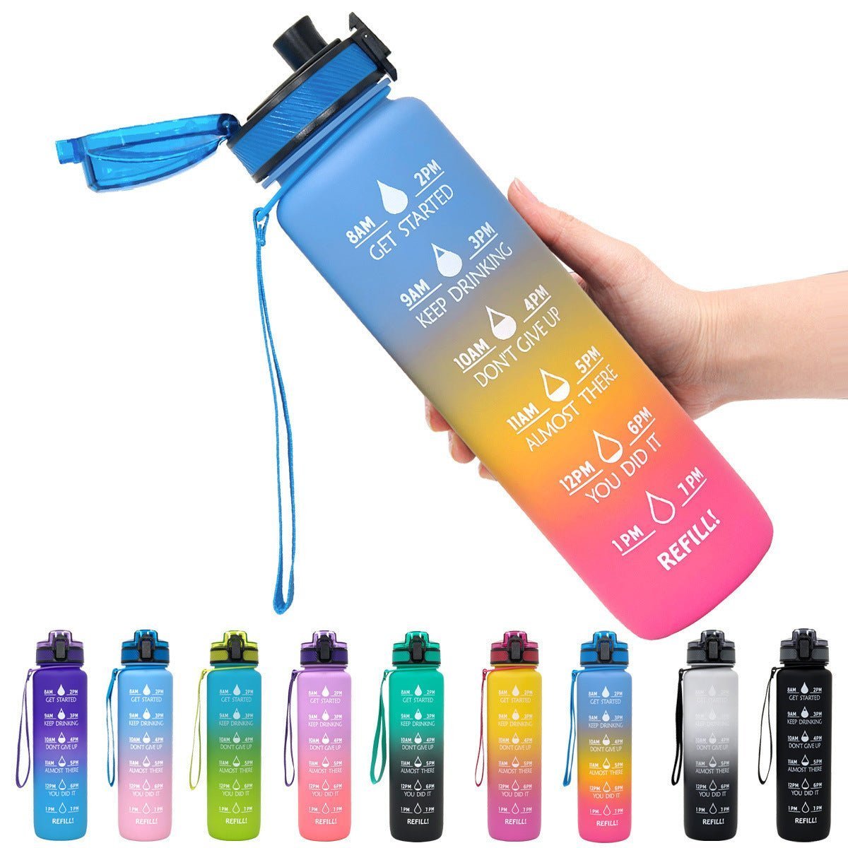 1L Tritan Water Bottle With Time Marker Bounce Cover Motivational Water Bottle Cycling Leakproof Cup For Sports Fitness Bottles - Ravo Store