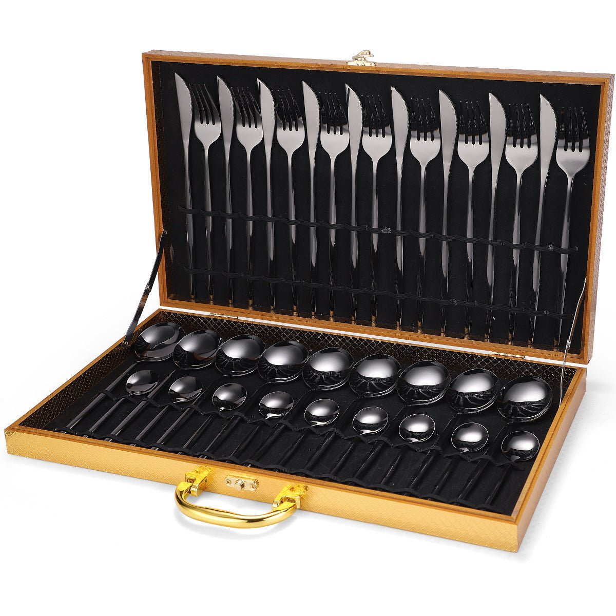 36 - piece Stainless Steel Tableware Wooden Box Gift Box Set - Ravo Store