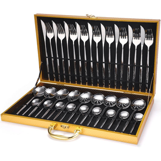 36 - piece Stainless Steel Tableware Wooden Box Gift Box Set - Ravo Store