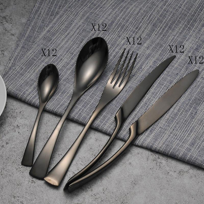 4PCS Set Black Stainless Steel Cutlery Korean Dinnerware Set Gifts Mirror Polishing Silverware Sets Scoop Knife and Fork Sets - Ravo Store