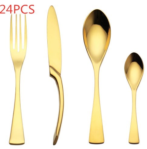 4PCS Set Black Stainless Steel Cutlery Korean Dinnerware Set Gifts Mirror Polishing Silverware Sets Scoop Knife and Fork Sets - Ravo Store