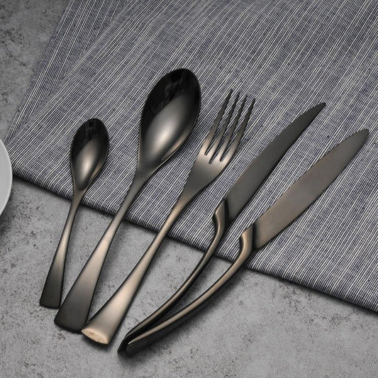 4PCS Set Black Stainless Steel Cutlery Korean Dinnerware Set Gifts Mirror Polishing Silverware Sets Scoop Knife and Fork Sets - Ravo Store