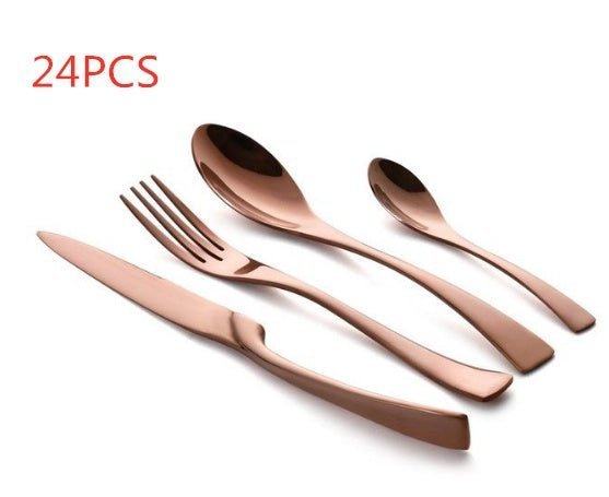 4PCS Set Black Stainless Steel Cutlery Korean Dinnerware Set Gifts Mirror Polishing Silverware Sets Scoop Knife and Fork Sets - Ravo Store