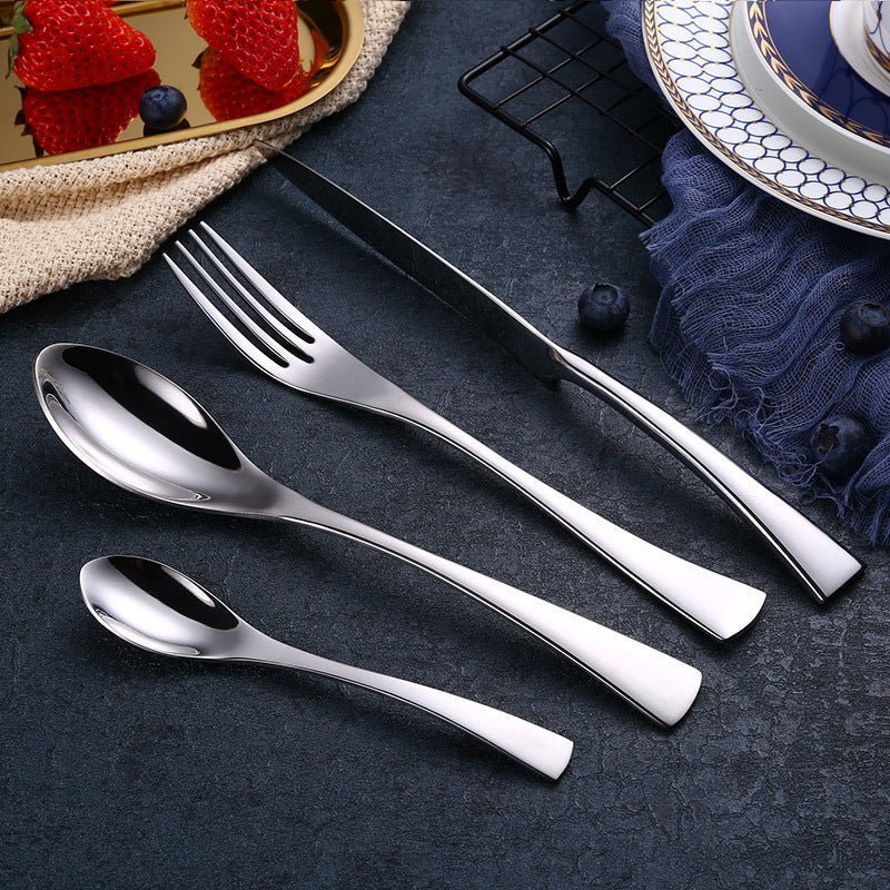 4PCS Set Black Stainless Steel Cutlery Korean Dinnerware Set Gifts Mirror Polishing Silverware Sets Scoop Knife and Fork Sets - Ravo Store