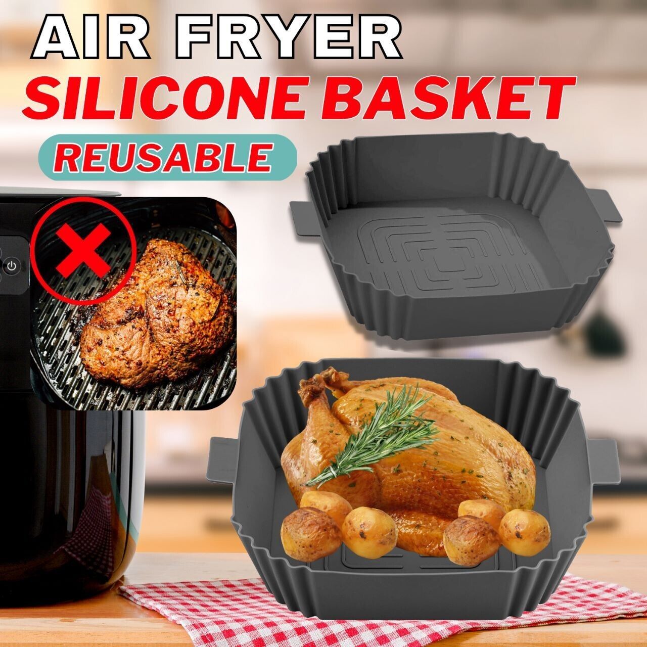 Air Fryer Silicone Pot Basket Liners Non - Stick Safe Oven Baking Tray Accessories - Ravo Store